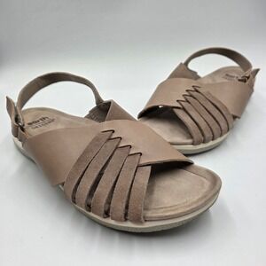 Earth Origins Suzie Taupe Leather Suede Slingback Sandals Womens 9W ETSUZIE